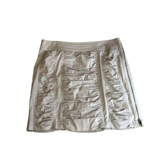 PURE AMICI Women's Ruched Side Zip Mini Cotton Blend Skirt Khaki Size Large - Picture 1 of 10